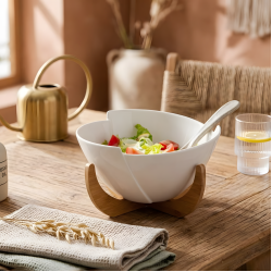 Salad Bowl with Wooden Stand 10 Inch